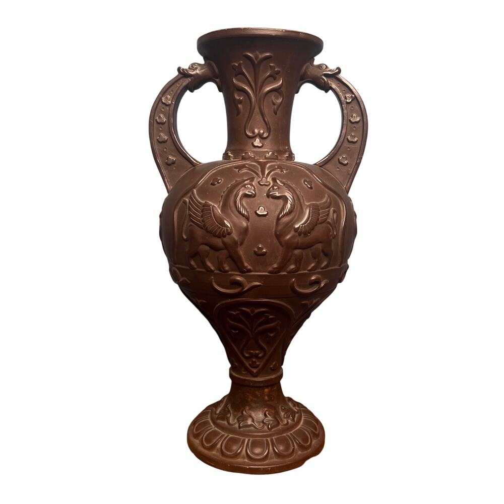 Antique 19th C Ferdinand Gerbing Witwe FGW Pottery Cabinet Vase Terracotta 12.5"